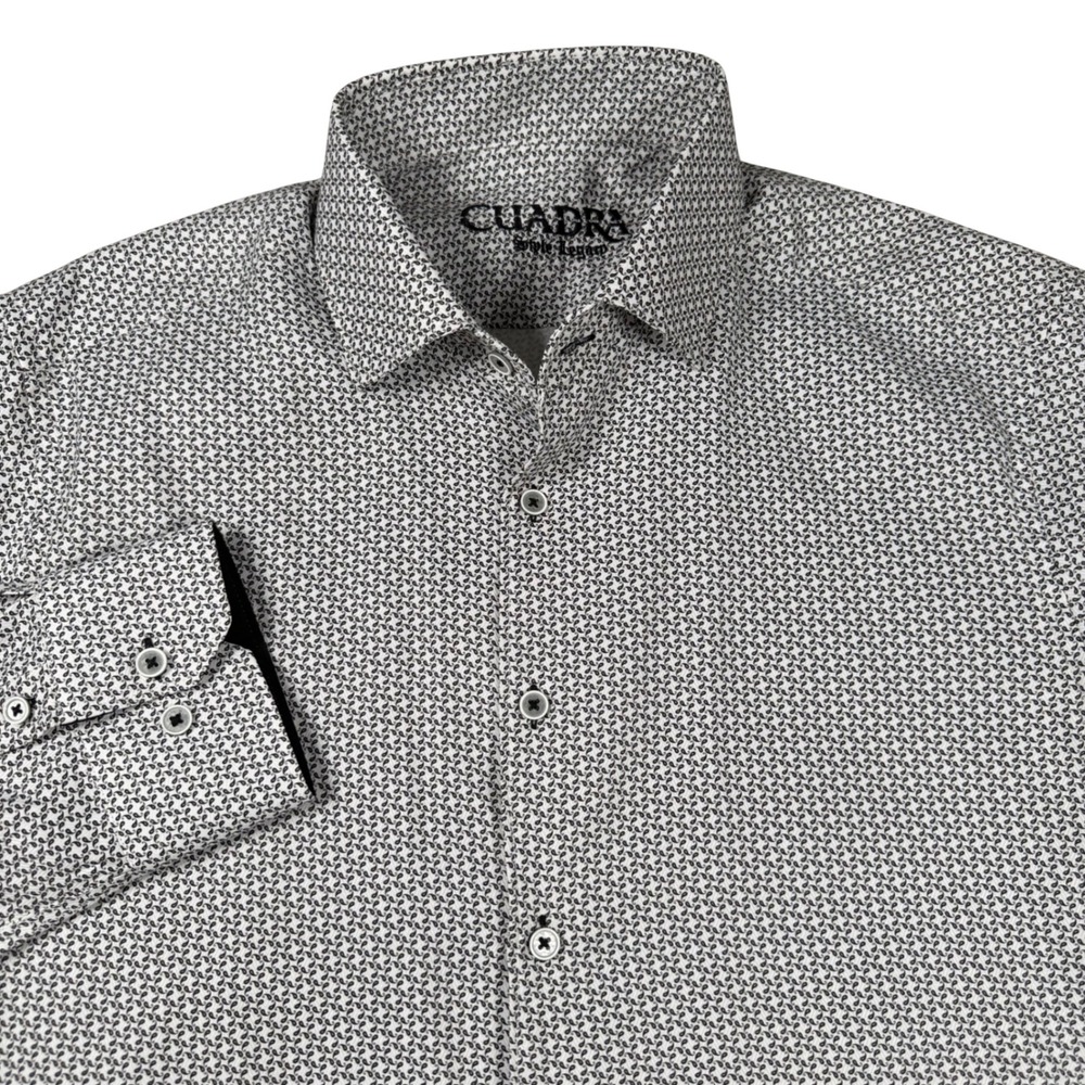 Cuadra Style Legacy Mens White Black Micro Paisley Long Sleeve Button Down Shirt